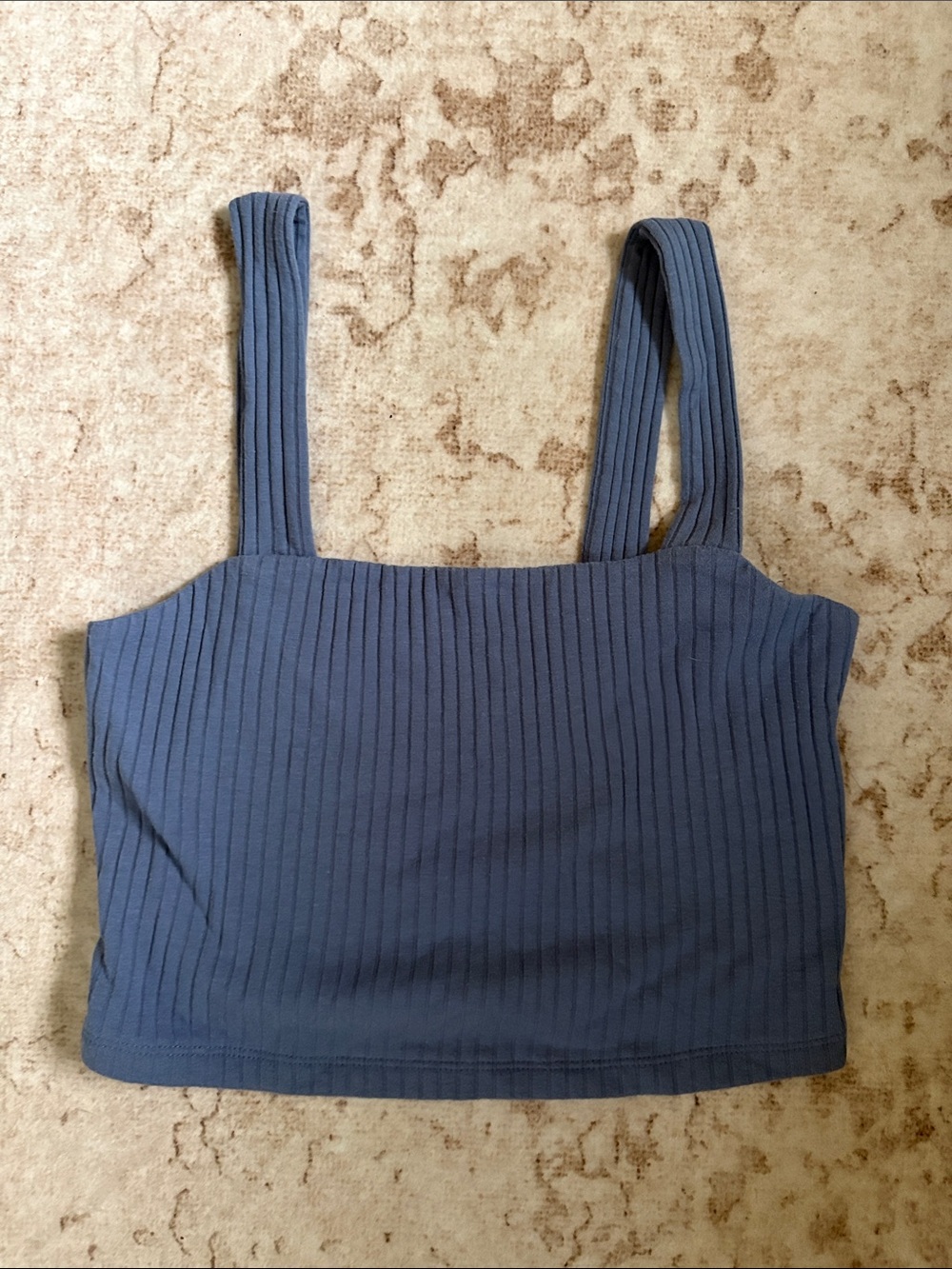 Ribbed Square-Neck Crop Tank Top - Blue